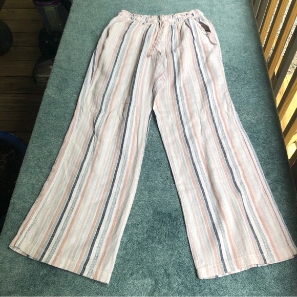 SO Pants - SO | Drawcord beach pant wide leg linen blend pants striped